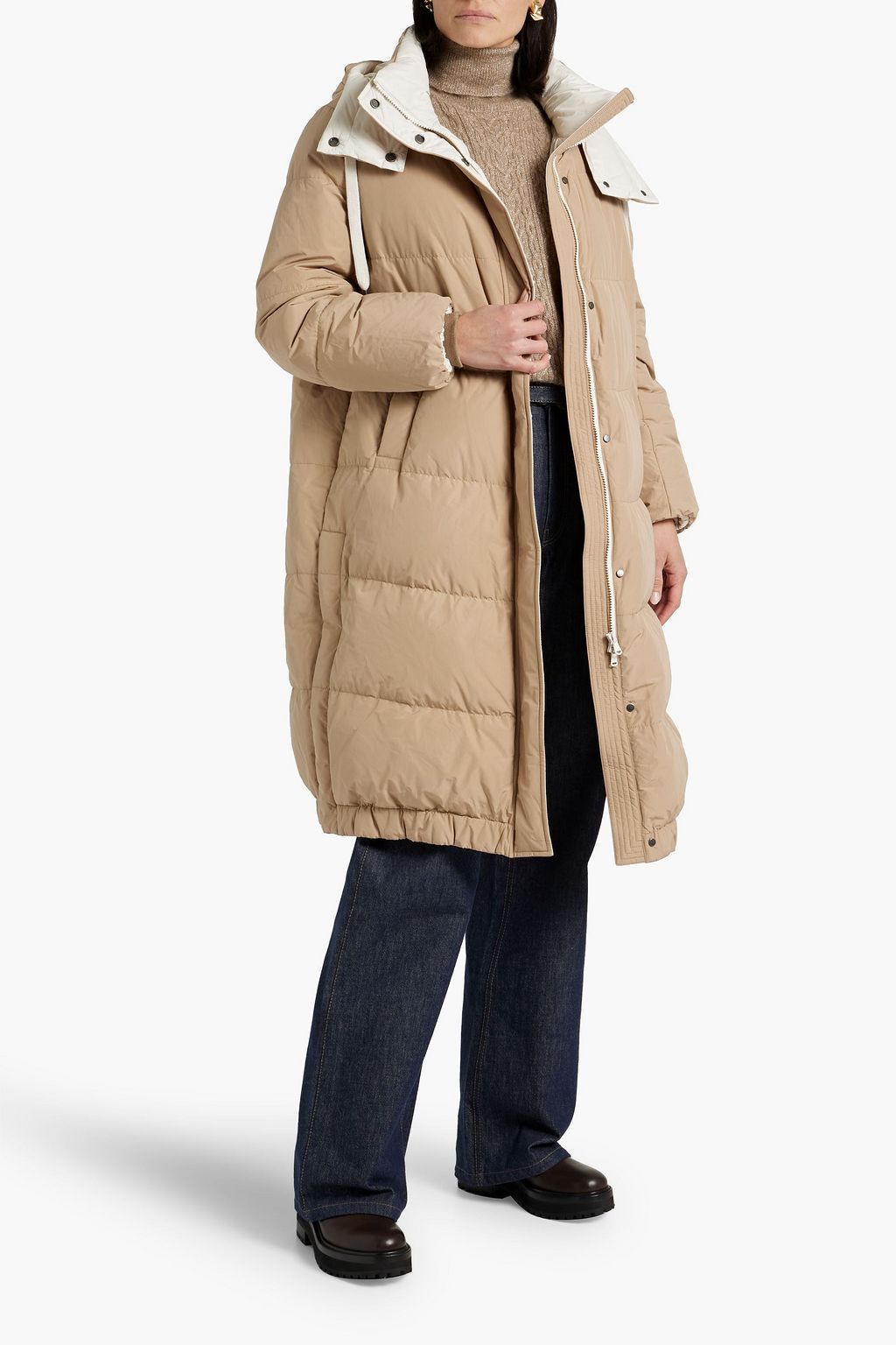 BRUNELLO CUCINELLI Bead-embellished quilted shell hooded down coat