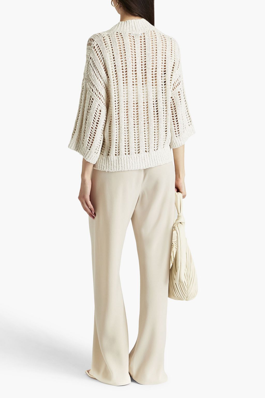 BRUNELLO CUCINELLI Embellished open-knit linen, cotton and silk-blend cardigan