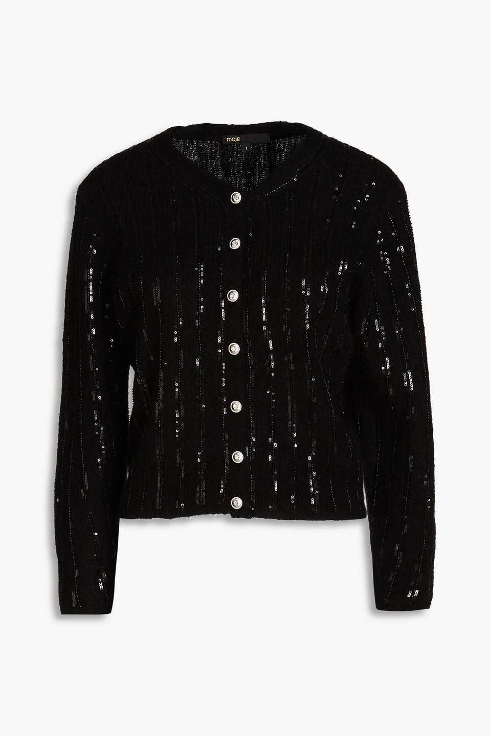 Maje Embellished Knitted Cardigan In Black