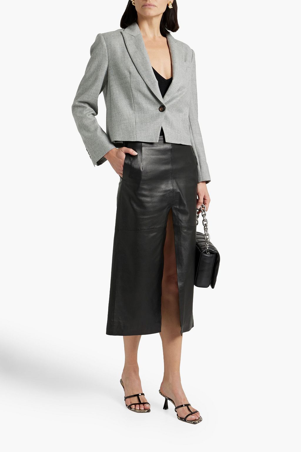 BRUNELLO CUCINELLI Cropped mélange wool-blend blazer