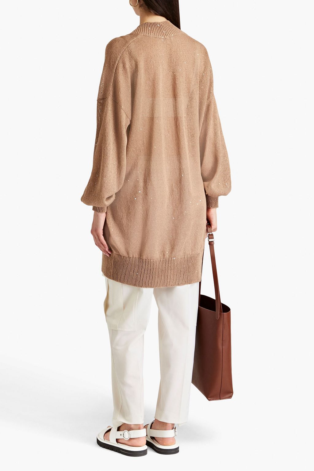 BRUNELLO CUCINELLI كارديغان مصنوع من الكتّان ومزيج الحرير ونسيج بحبكة مفتوحة بتصميم فضفاض