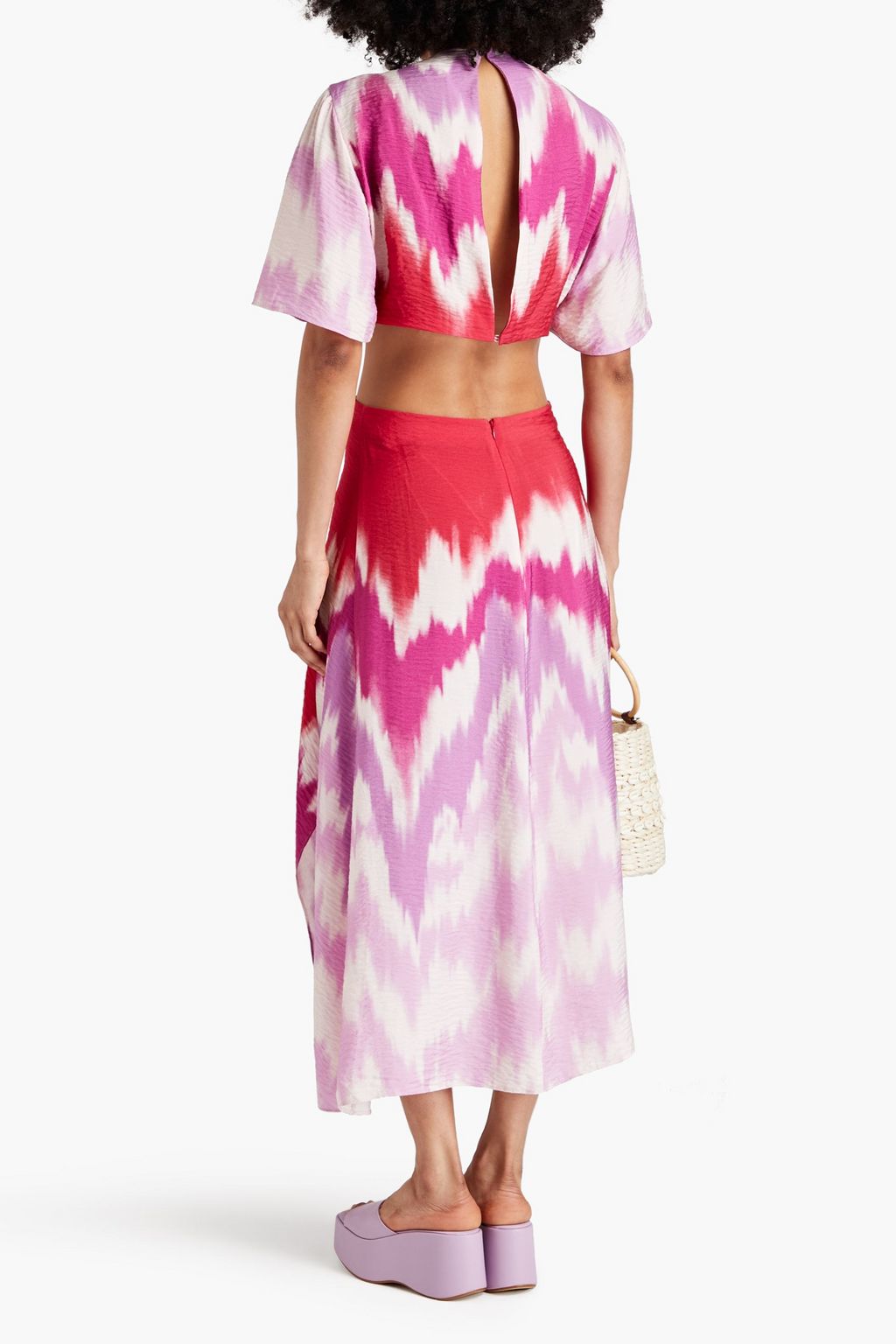 MAJE Cutout printed woven midi dress