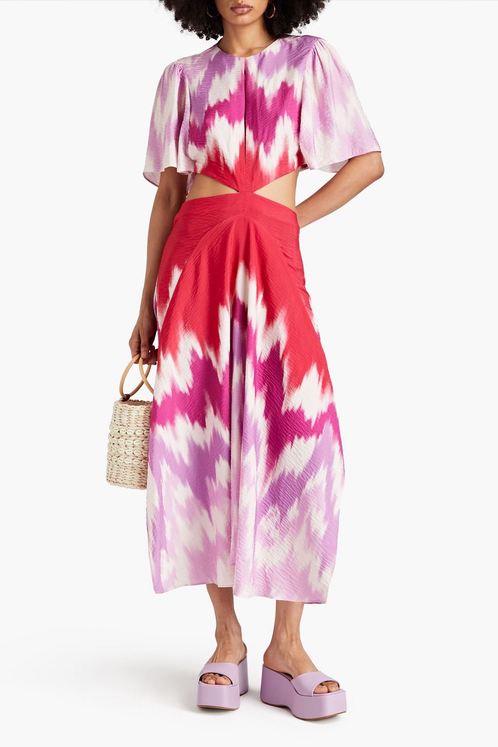 MAJE Cutout printed woven midi dress