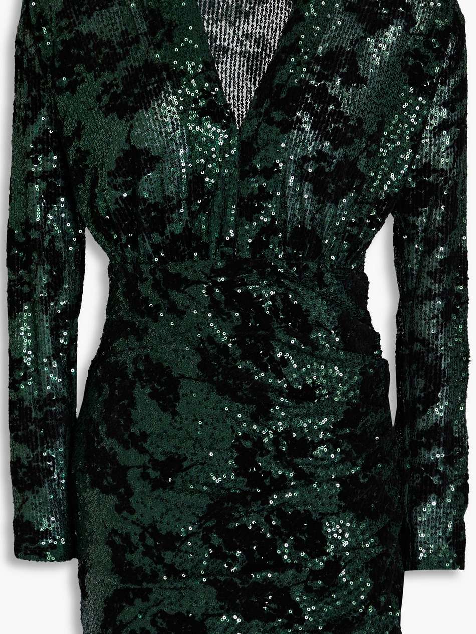 sequin-embellished flocked mesh mini dress