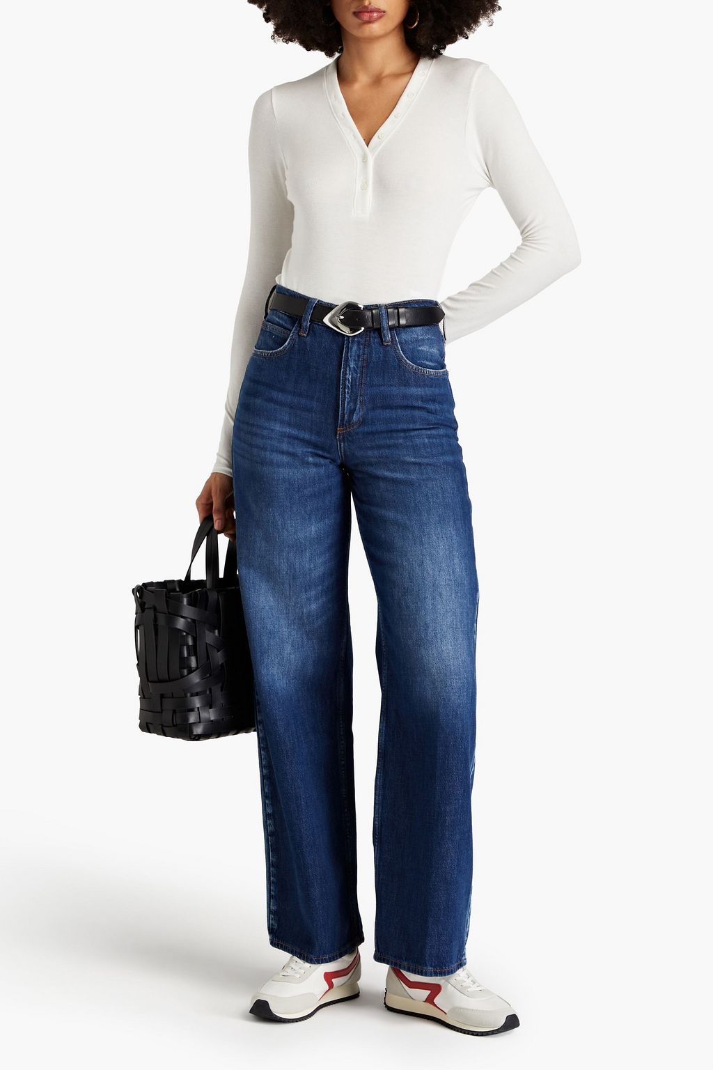 FRAME High N Tight faded high-rise wide-leg jeans