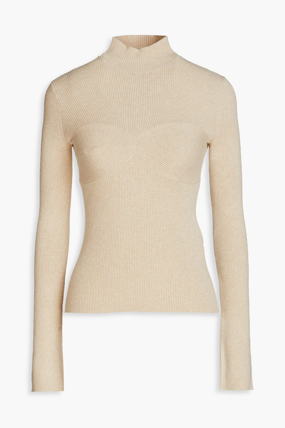 Maje Mylene Ribbed Cotton-blend Turtleneck Sweater In Beige