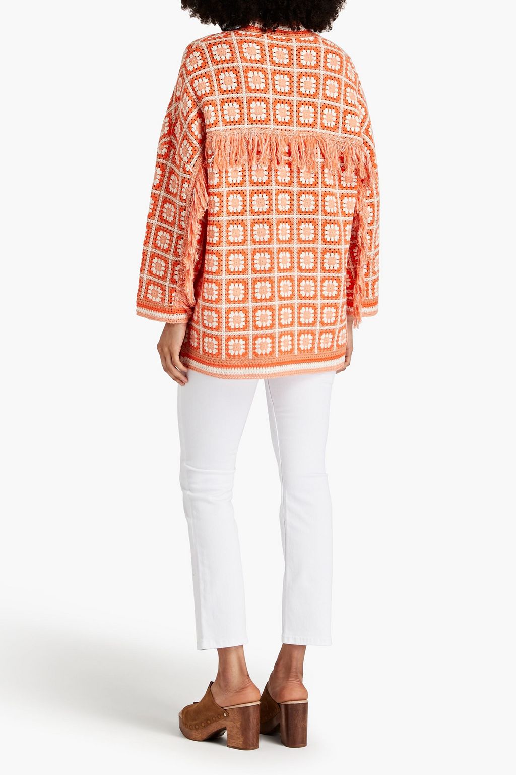 MAJE Fringed crocheted cotton cardigan