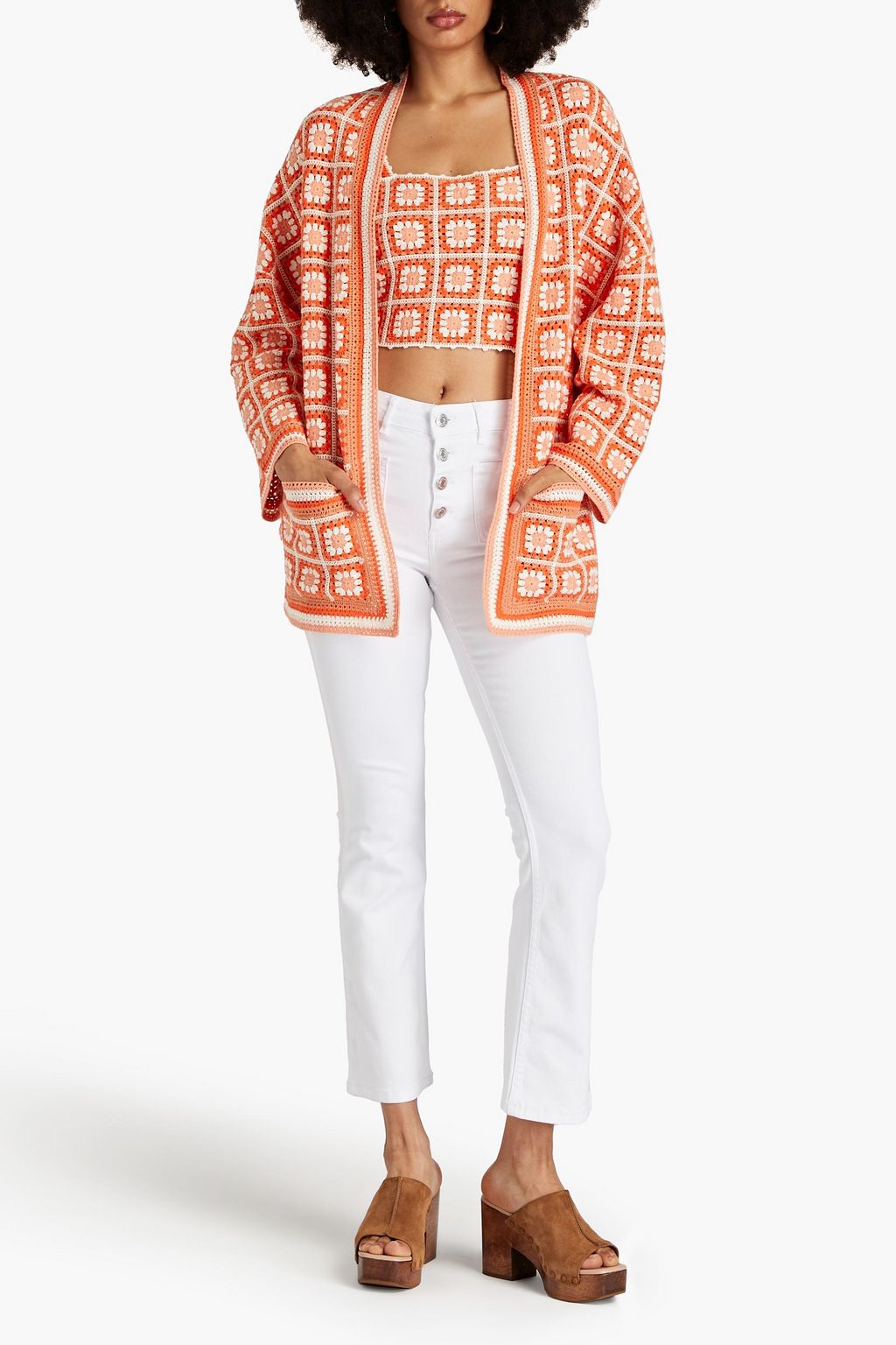 MAJE Fringed crocheted cotton cardigan