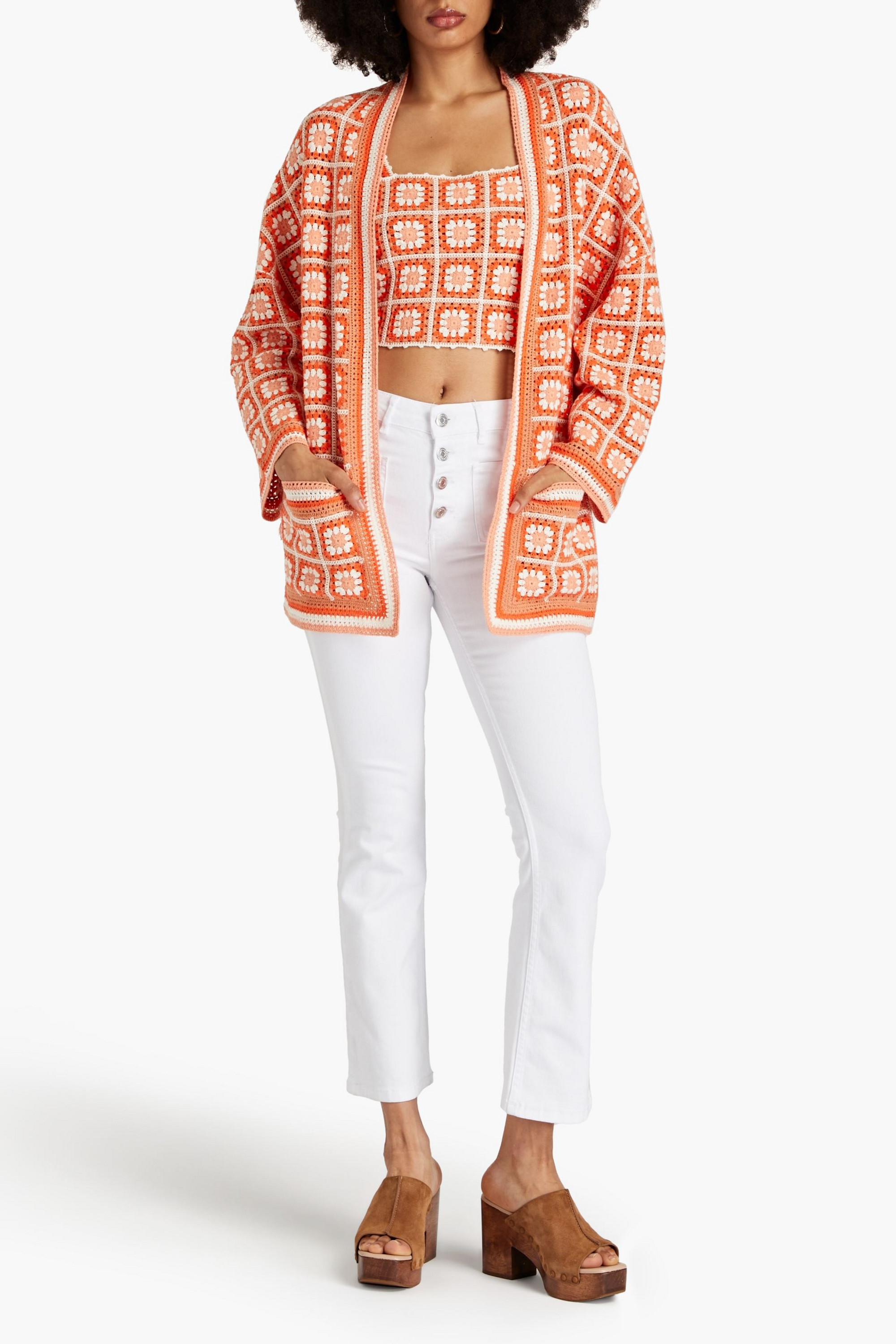 MAJE Fringed crocheted cotton cardigan