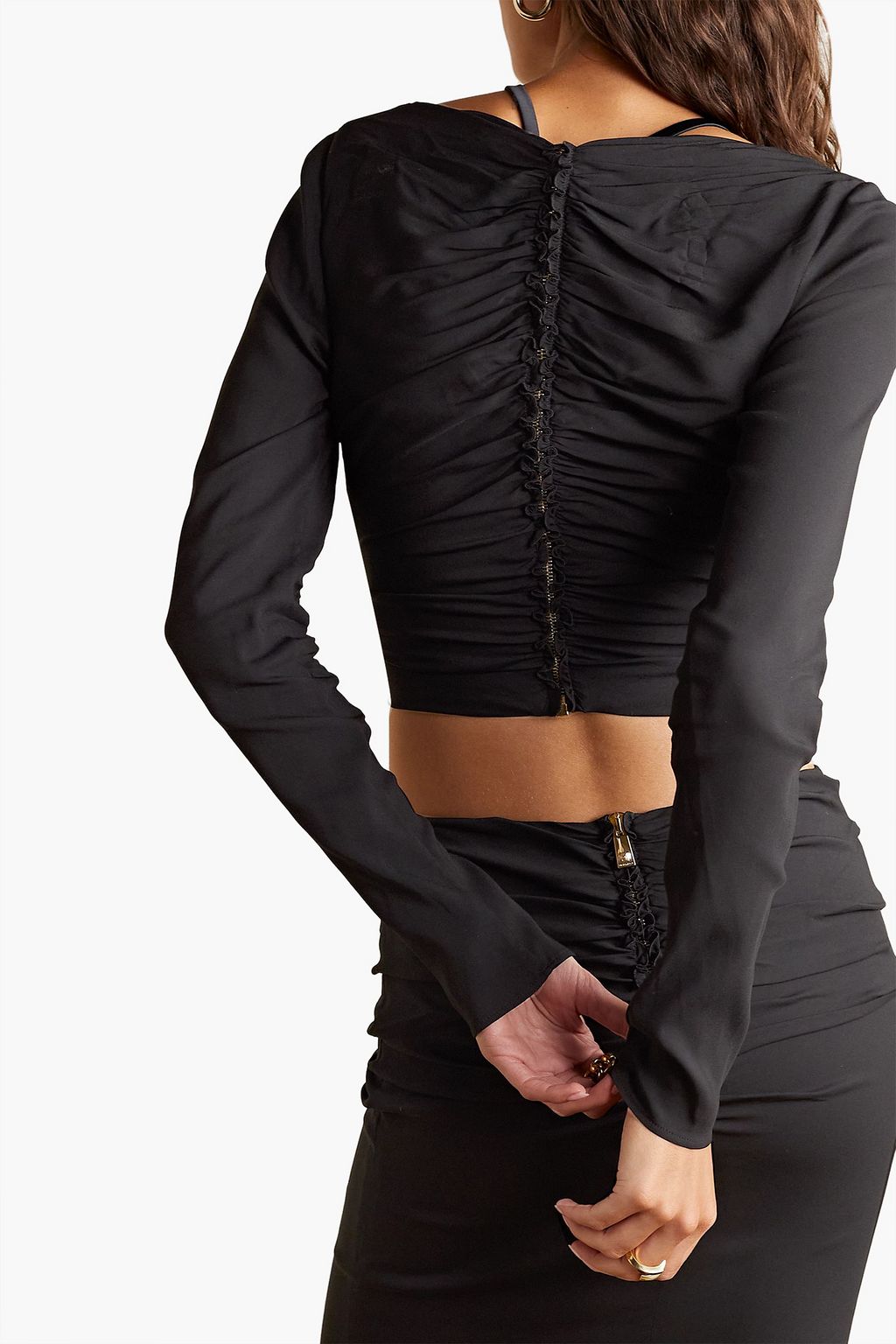 VERSACE Cropped ruched stretch-crepe top