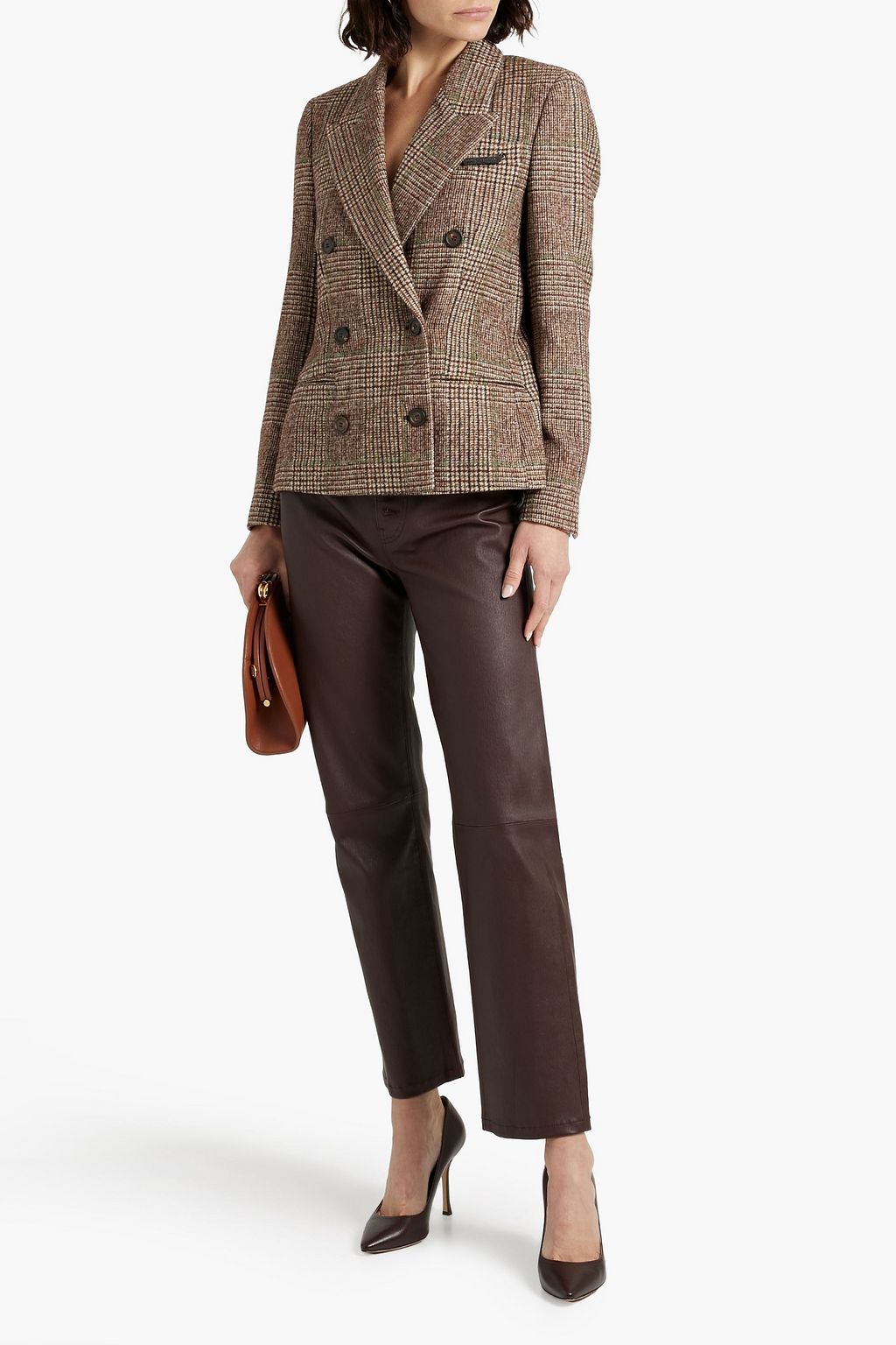 BRUNELLO CUCINELLI 더블 브레스티드 프린스 오브 웨일즈 체크 울 혼방 트위드 블레이저
