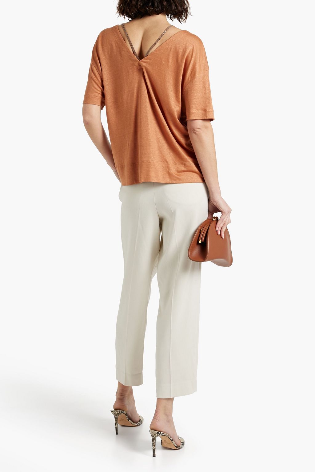 BRUNELLO CUCINELLI Bead-embellished linen-jersey top
