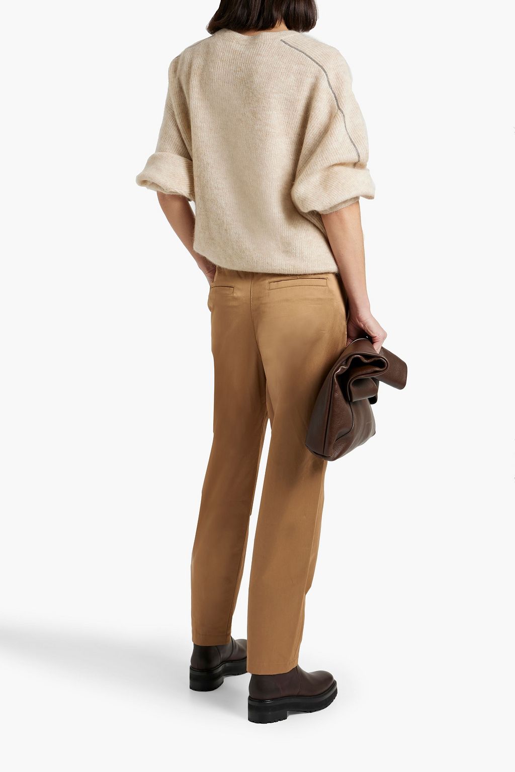 BRUNELLO CUCINELLI Bead-embellished cotton-blend satin straight-leg pants
