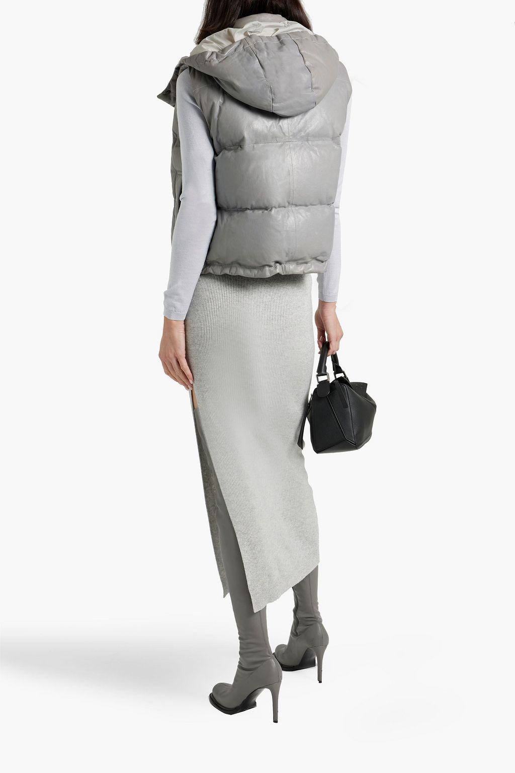 BRUNELLO CUCINELLI Ribbed wool, cashmere and silk-blend midi skirt