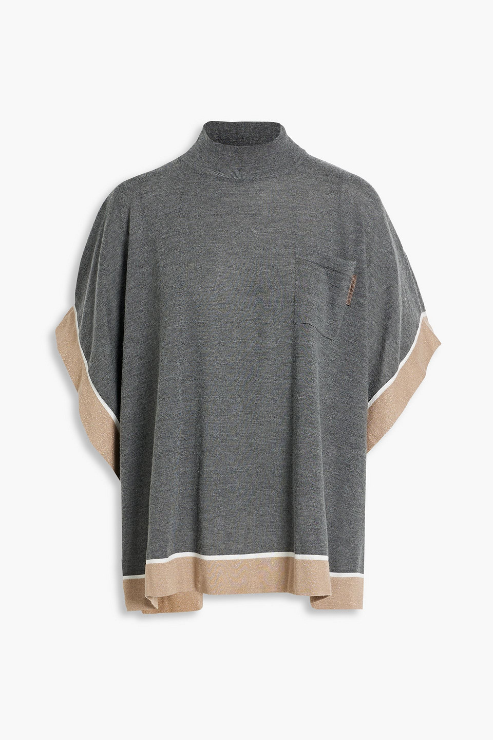 Brunello Cucinelli Bead-embellished Cashmere And Silk-blend Turtleneck Sweater In Dark Gray