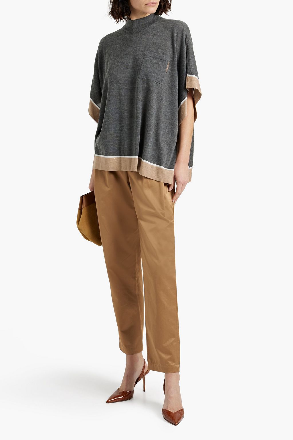 BRUNELLO CUCINELLI Bead-embellished cashmere and silk-blend turtleneck sweater