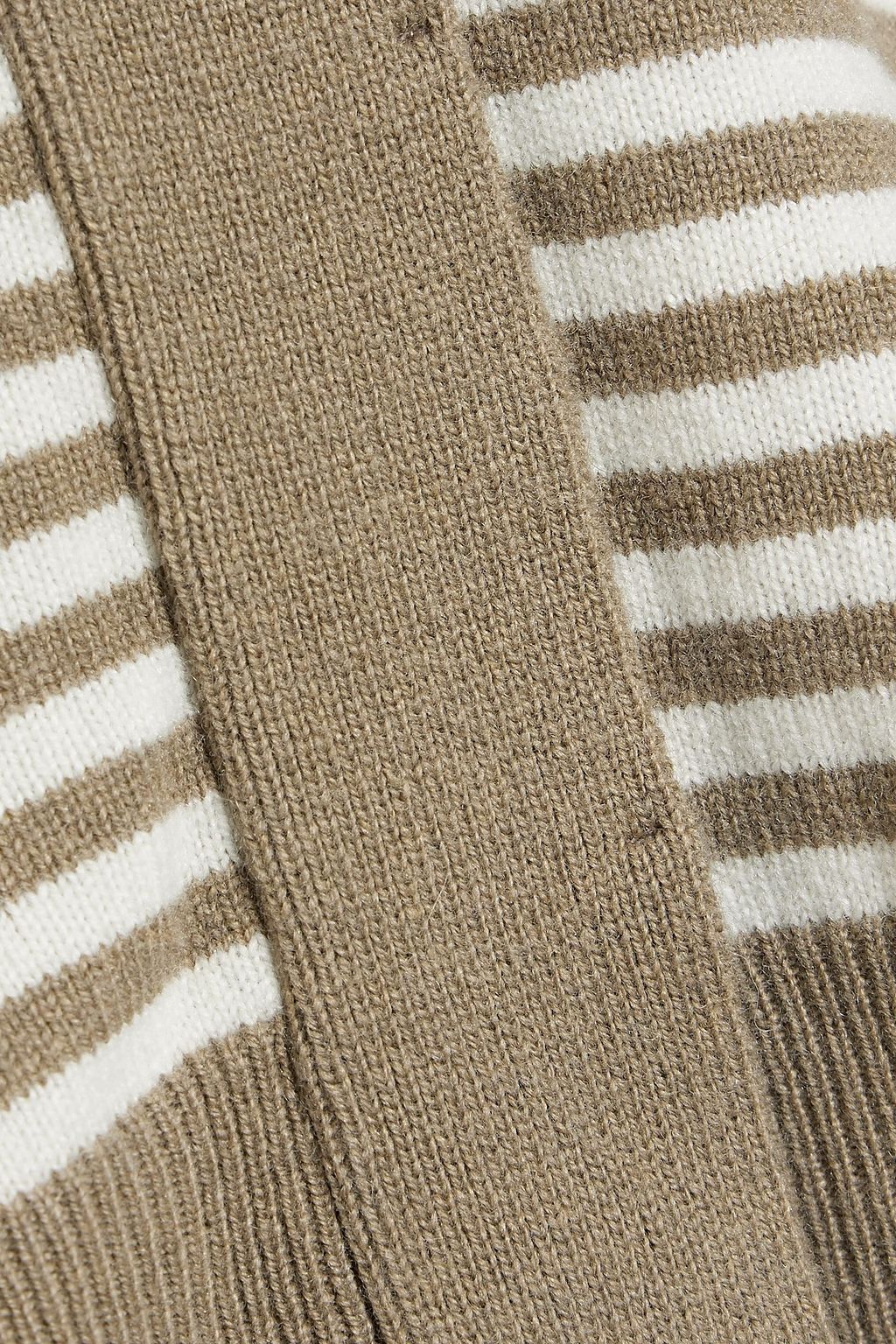 BRUNELLO CUCINELLI كارديغان من مزيج الحرير والكشمير والصوف بتصميم مخطط مزين بالخرز