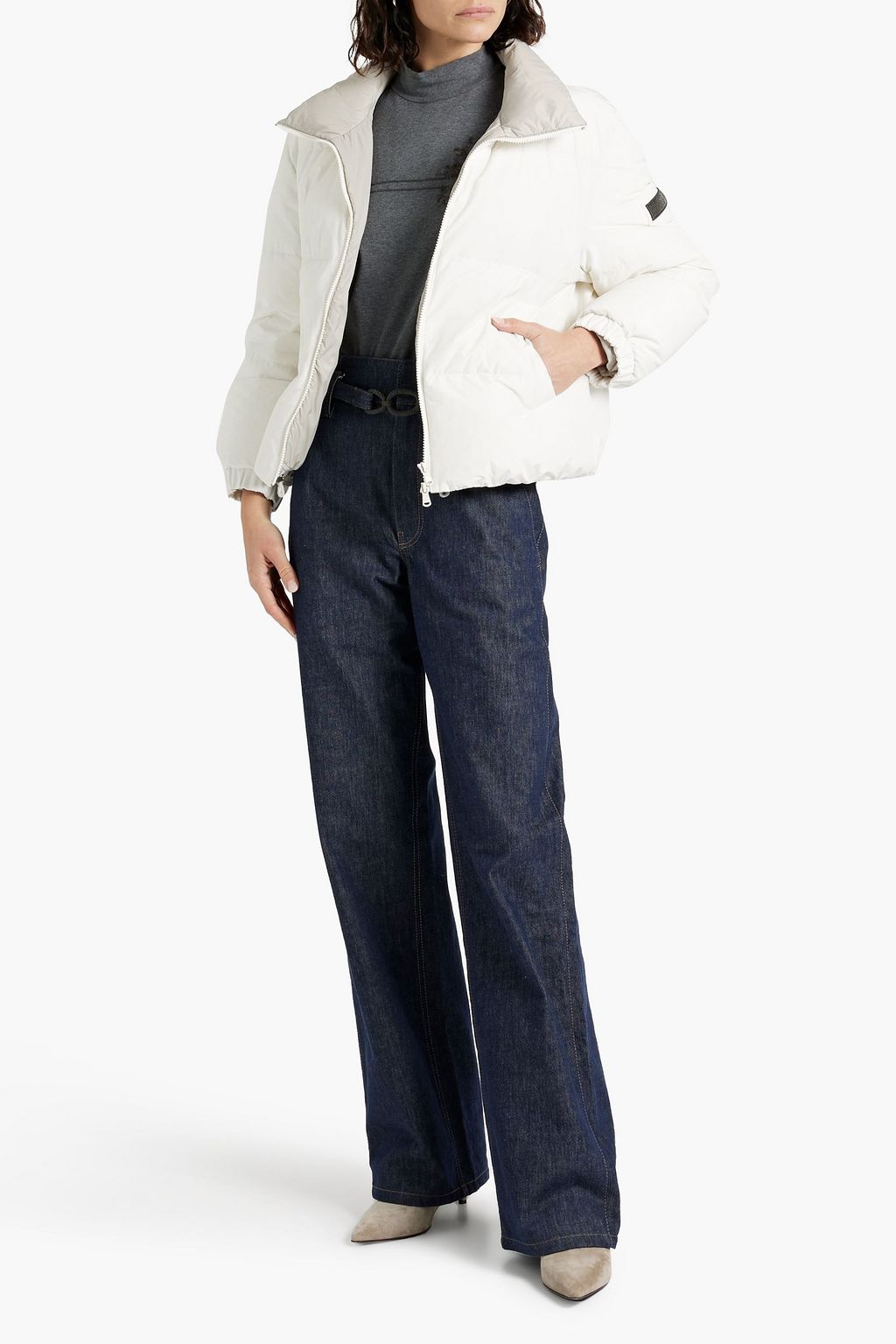 BRUNELLO CUCINELLI Bead-embellished quilted shell hooded down jacket