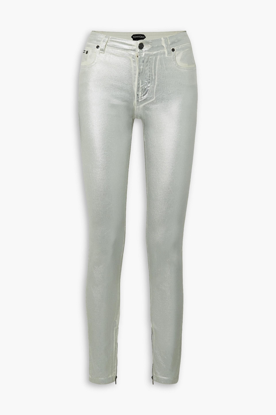 Tom Ford Metallic Coated Mid-rise Skinny Jeans In Gray