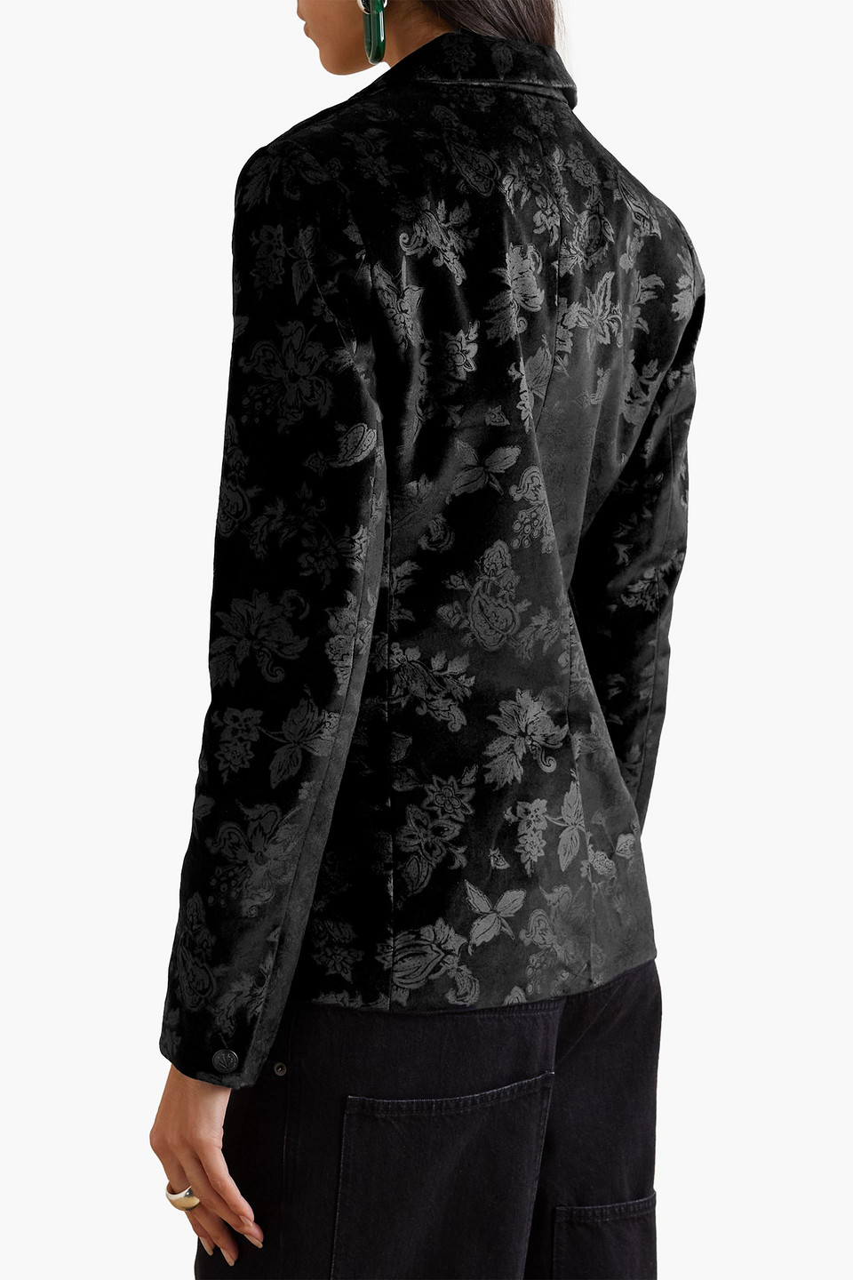 Shop Rag & Bone Razor Floral-print Cotton-blend Velvet Blazer In Black