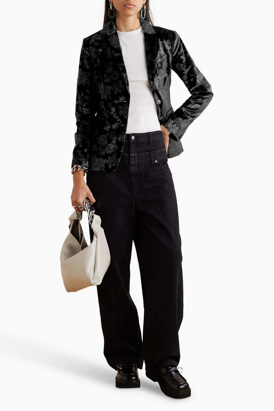 Shop Rag & Bone Razor Floral-print Cotton-blend Velvet Blazer In Black