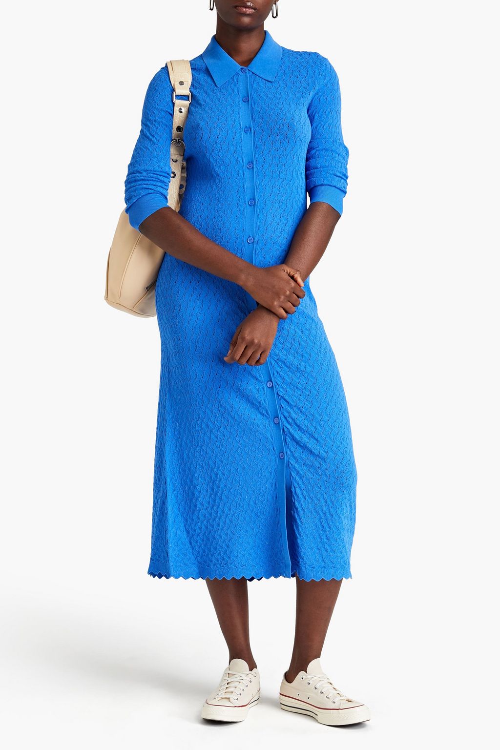 MAJE Crochet-knit midi shirt dress
