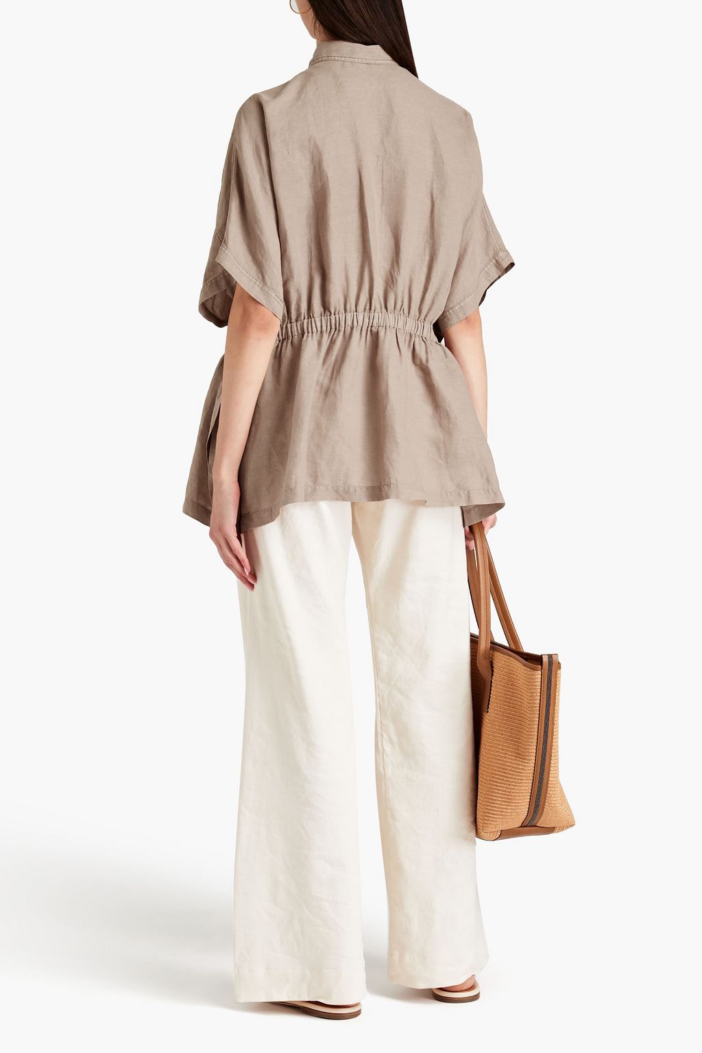 BRUNELLO CUCINELLI قميص مصنوع من مزيج من القطن والكتّان بتصميم مزموم مزين بالخرز
