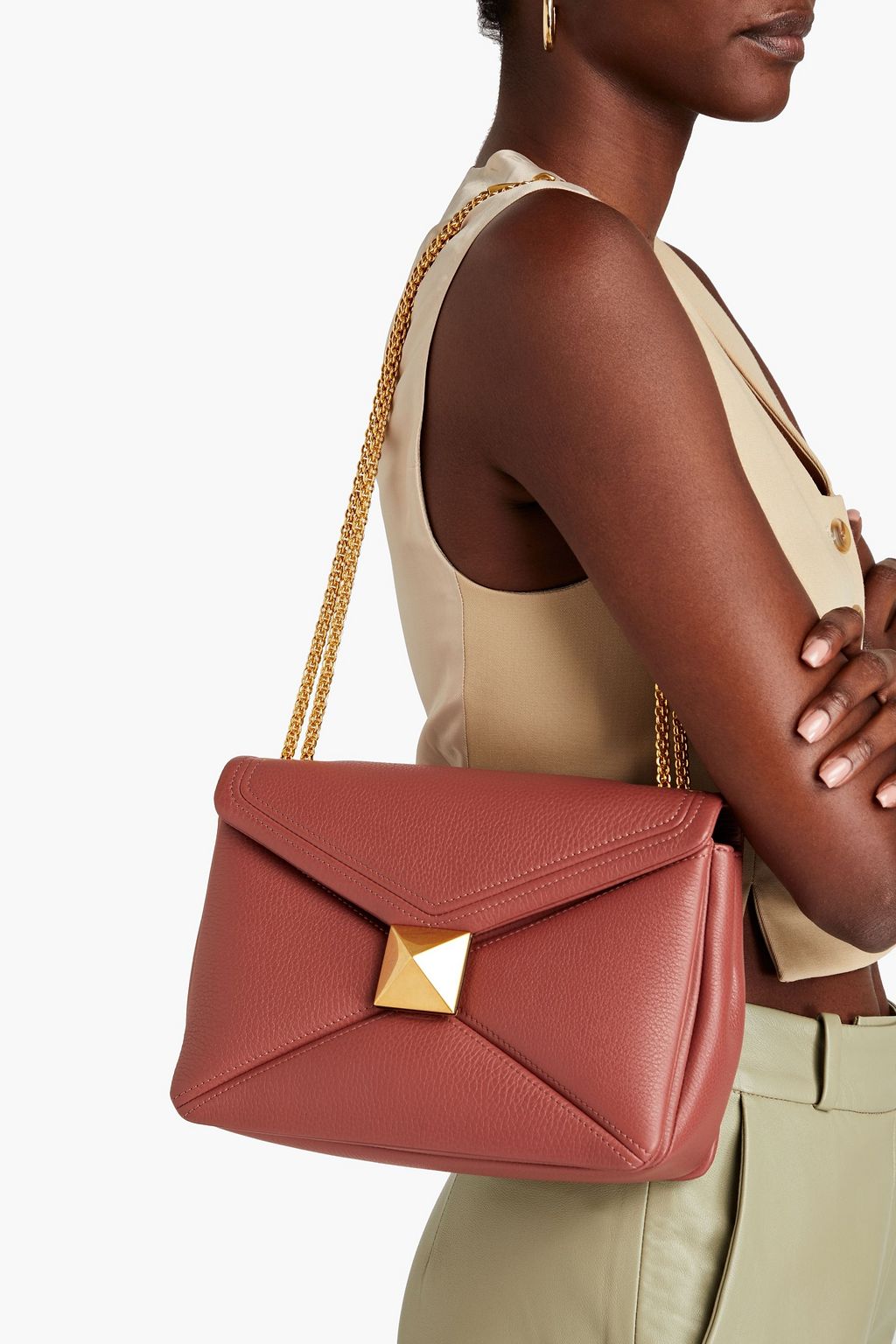 VALENTINO GARAVANI One Stud quilted pebbled-leather shoulder bag