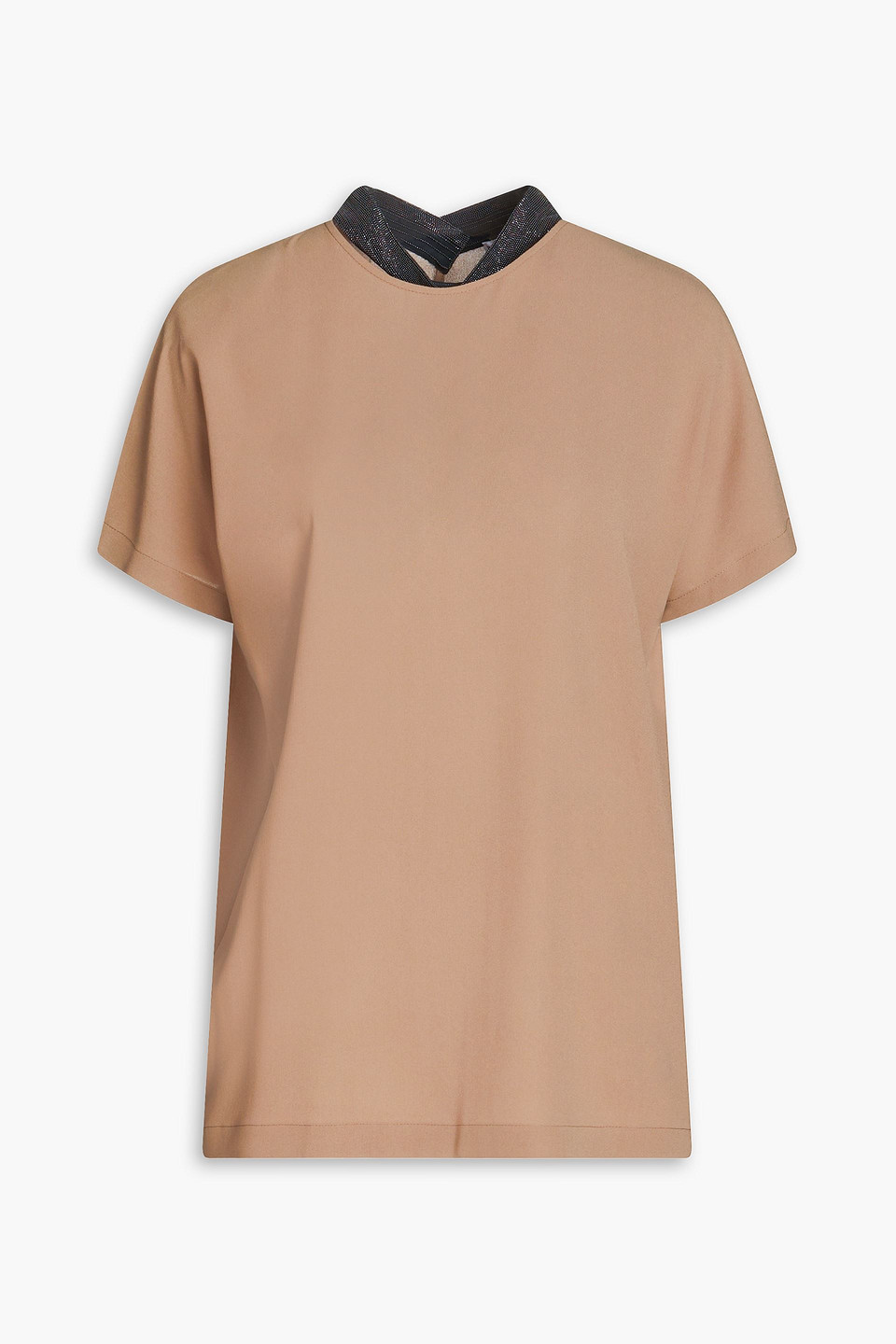 Brunello Cucinelli - Bead-embellished cutout silk crepe de chine top