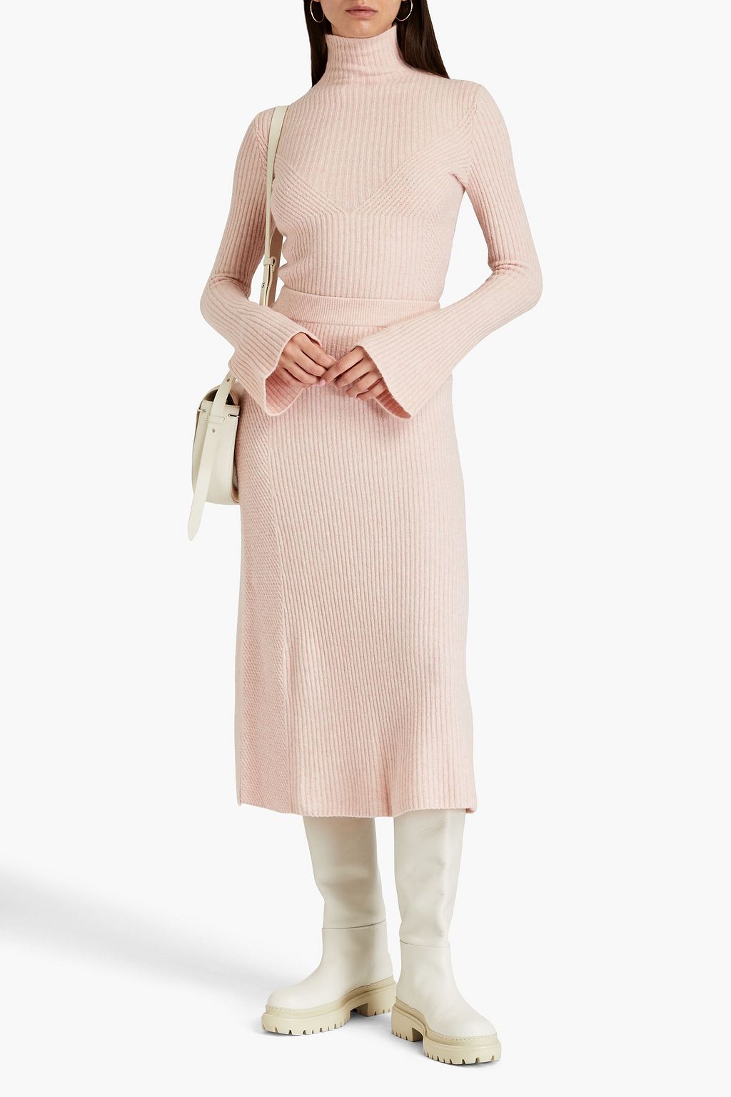 MAJE Ribbed-knit midi skirt