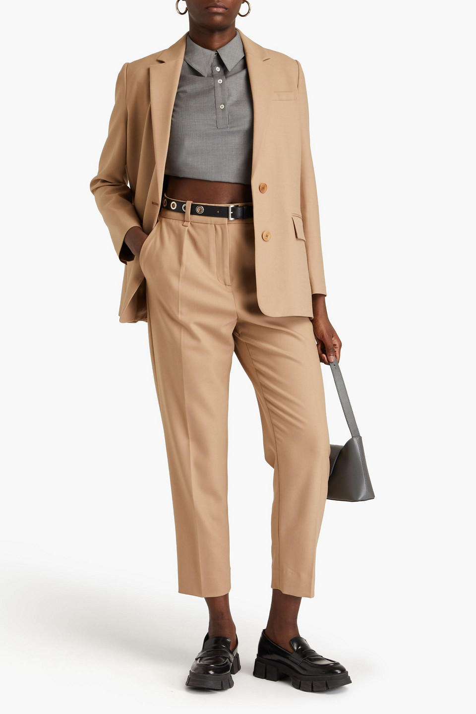 Maje Twill Tapered Pants In Camel