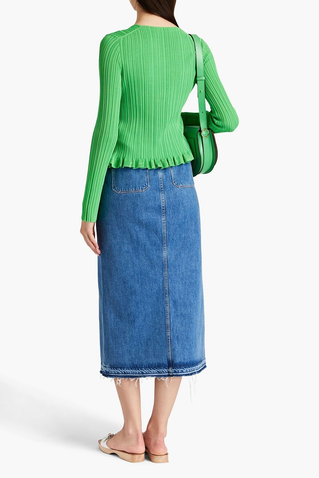 MAJE Ruffled ribbed-knit cardigan
