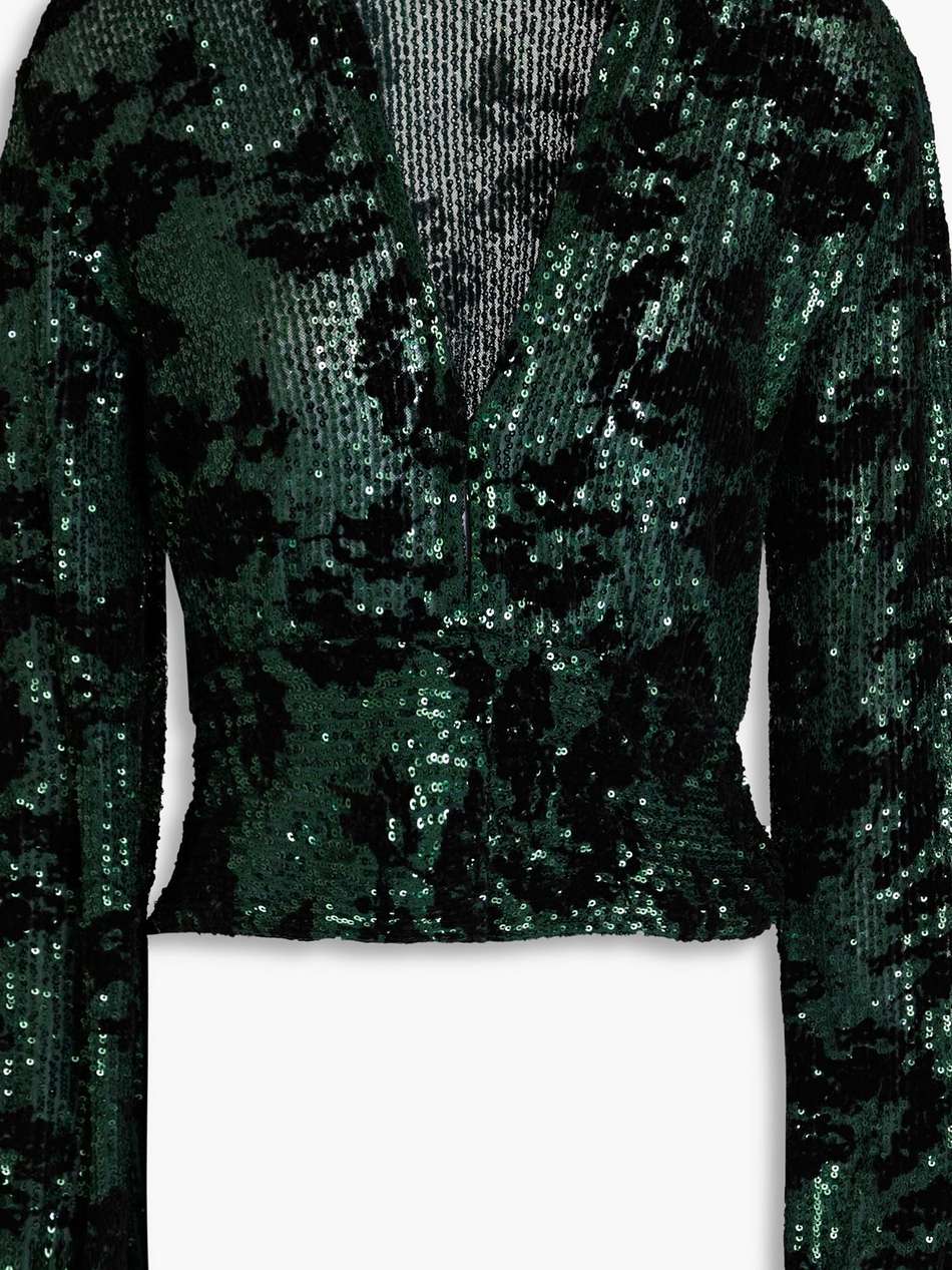 sequin-embellished flocked mesh top