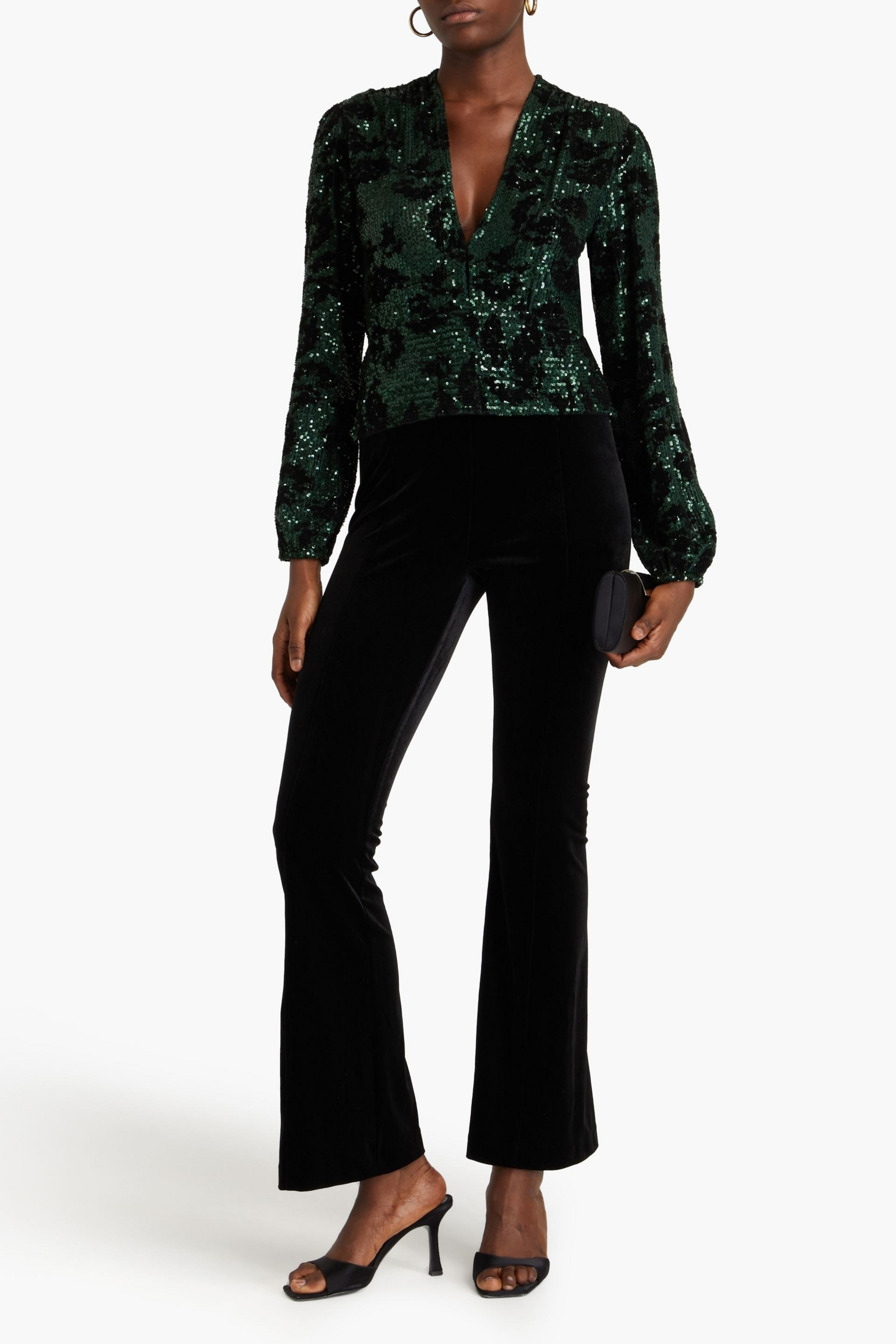 MAJE Sequin-embellished flocked mesh top