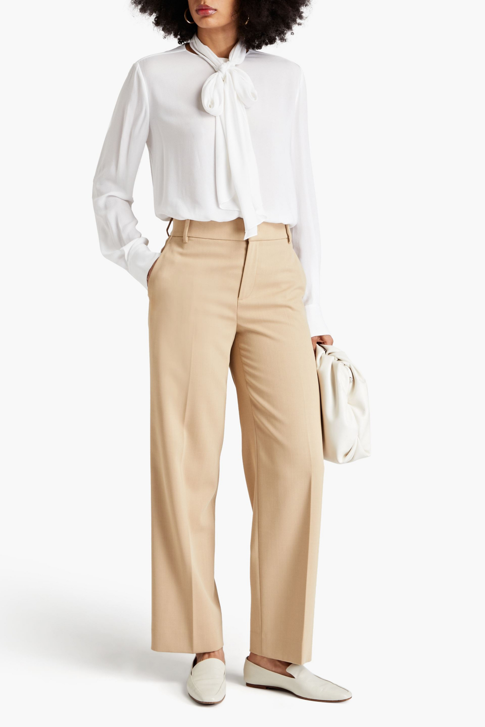 Another Tomorrow Pussy-bow crepe blouse