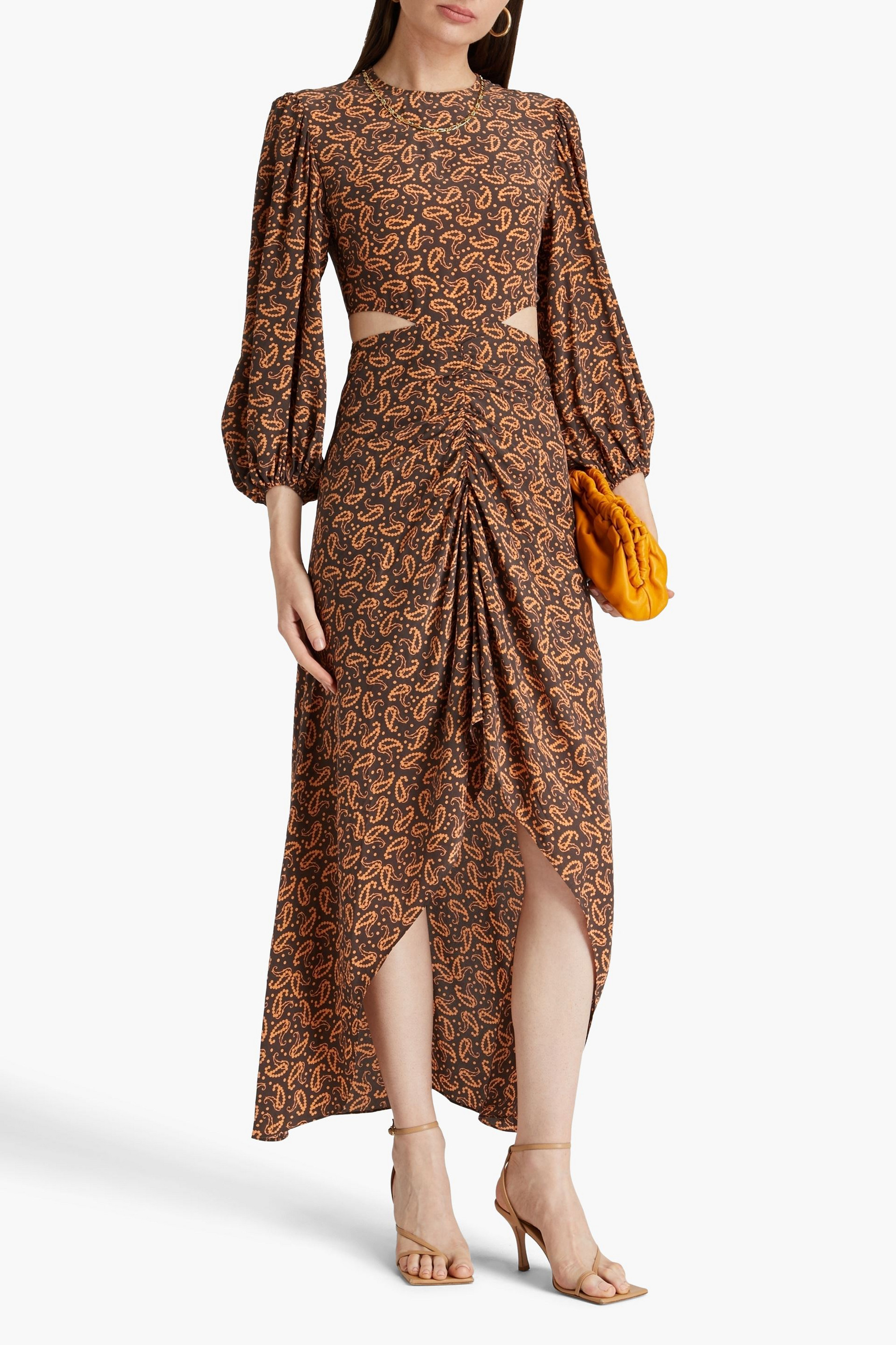 MAJE Cutout ruched paisley-print crepe maxi dress