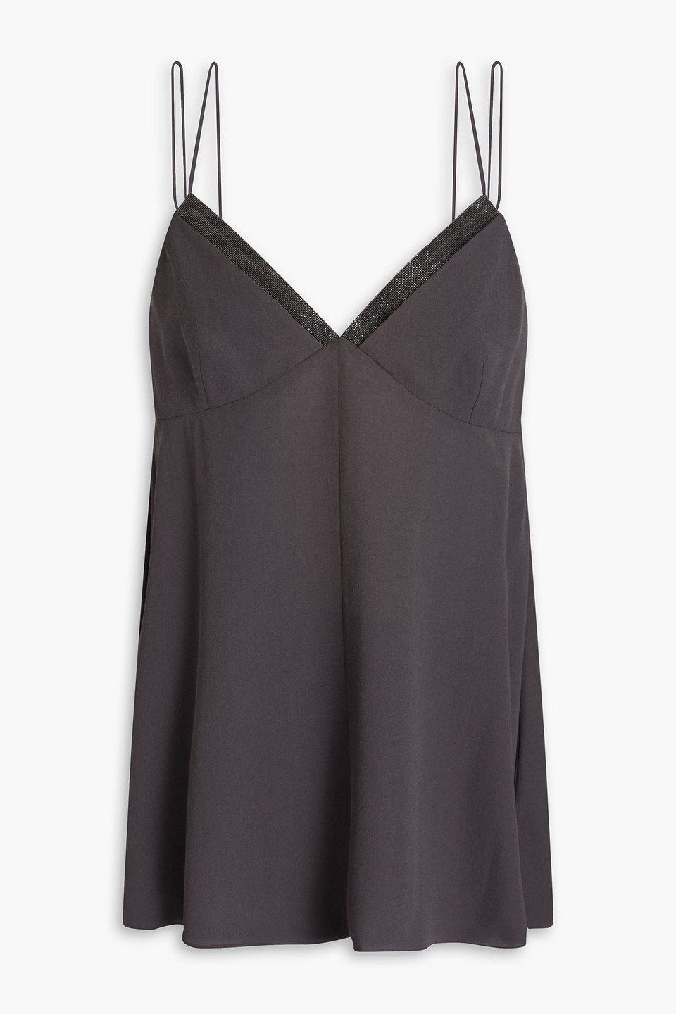 Brunello Cucinelli Bead-embellished Silk Crepe De Chine Camisole In Charcoal