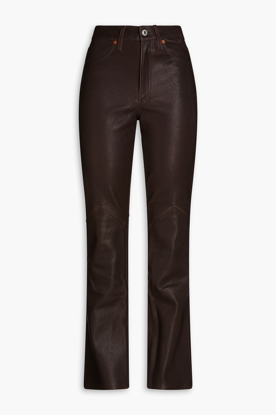 Shop Re/done 70s Leather Bootcut Pants In Dark Brown