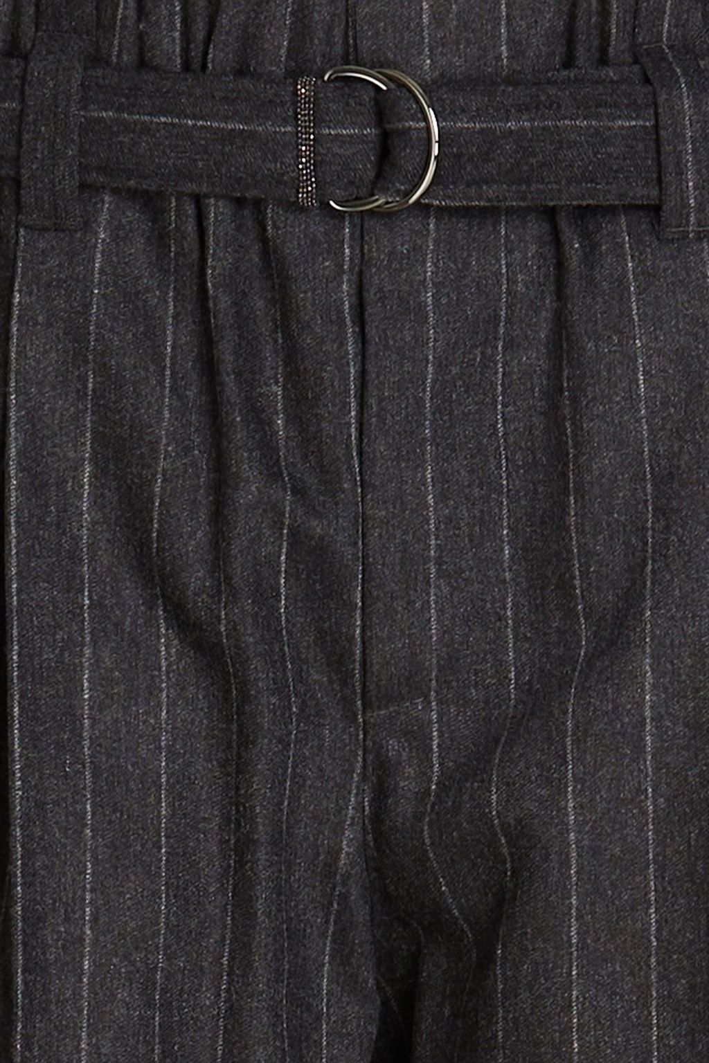 BRUNELLO CUCINELLI Bead-embellished pinstriped wool-blend tapered pants