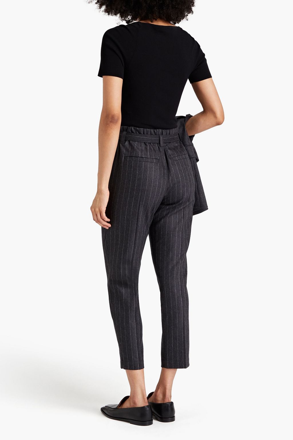BRUNELLO CUCINELLI Bead-embellished pinstriped wool-blend tapered pants