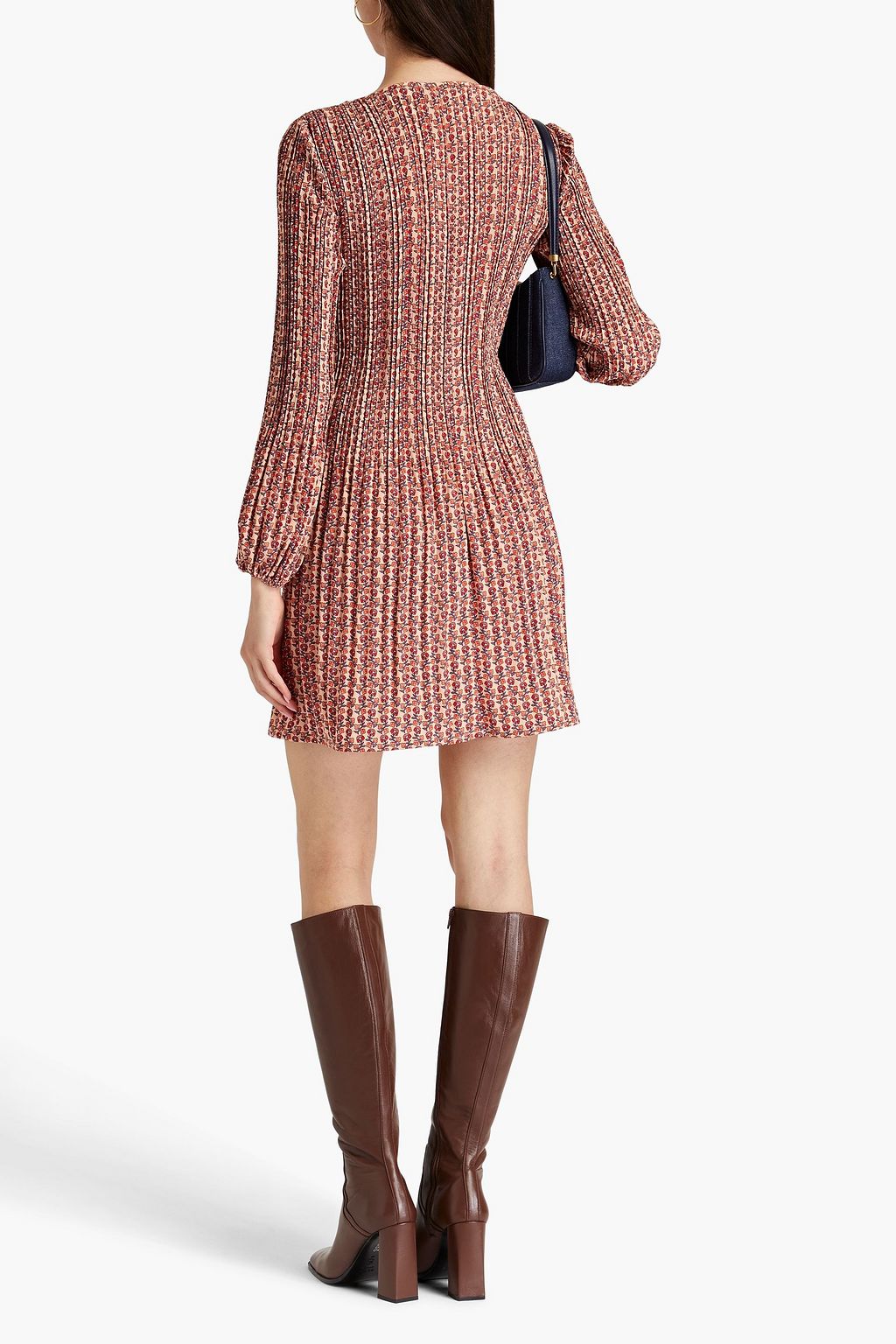 MAJE Pleated floral-print crepe de chine mini dress