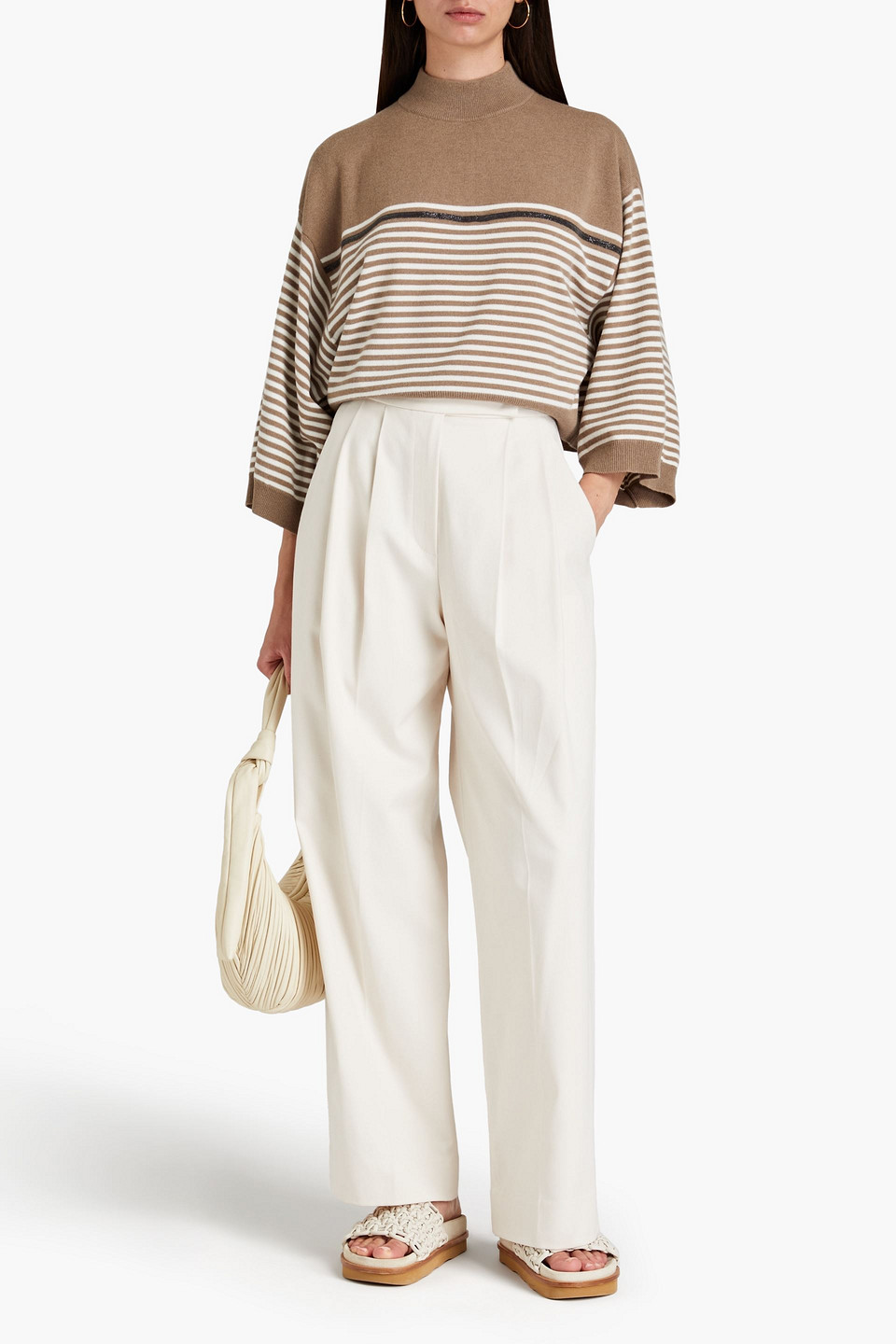 Brunello Cucinelli Hose Mit Weitem Bein Aus Drillich Aus Einer Baumwollmischung In Ivory