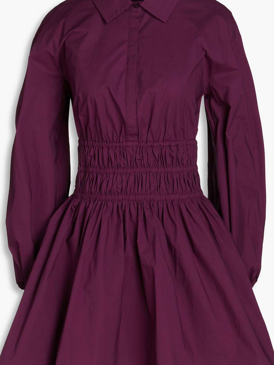 shirred stretch-cotton poplin mini shirt dress