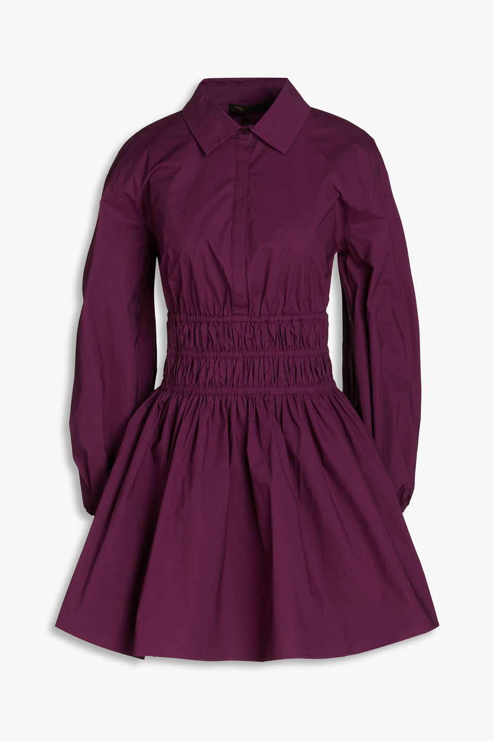 Maje Rainor Shirred Stretch-cotton Poplin Mini Shirt Dress In Violet