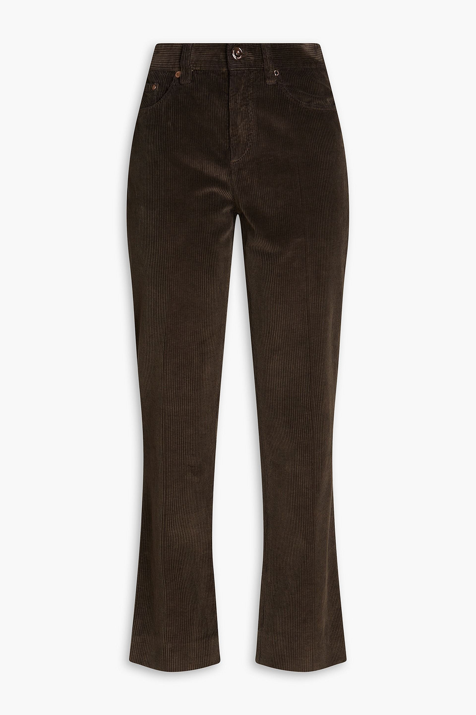 Brunello Cucinelli Bead-embellished Cotton-corduroy Bootcut Pants In Brown