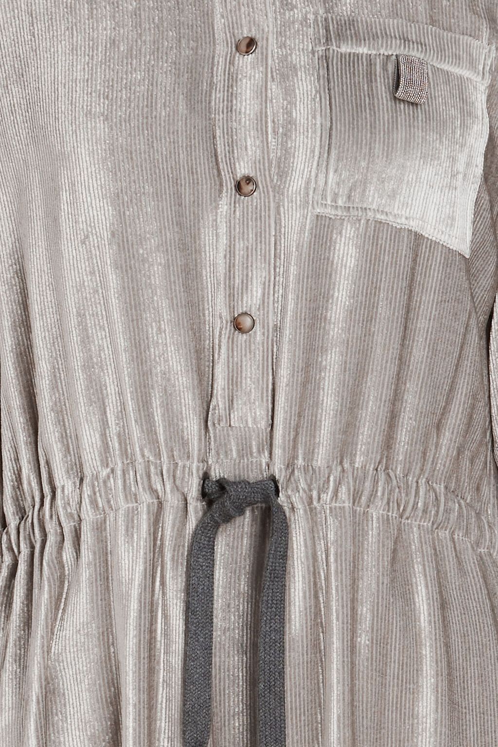 BRUNELLO CUCINELLI فستان بأسلوب القميص من المخمل المضلّع مزينة بالخرز