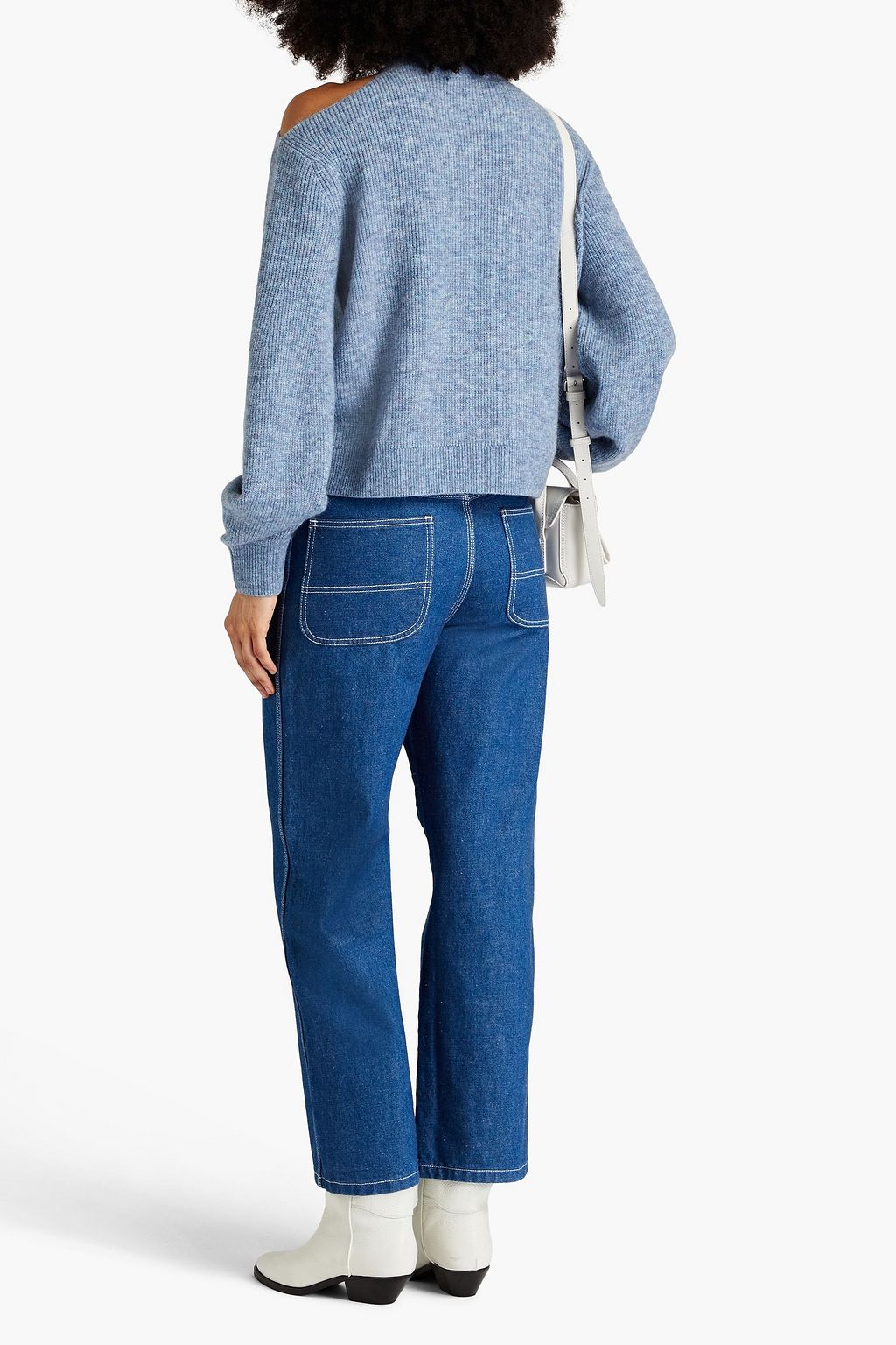 MAJE Cutout ribbed-knit turtleneck sweater