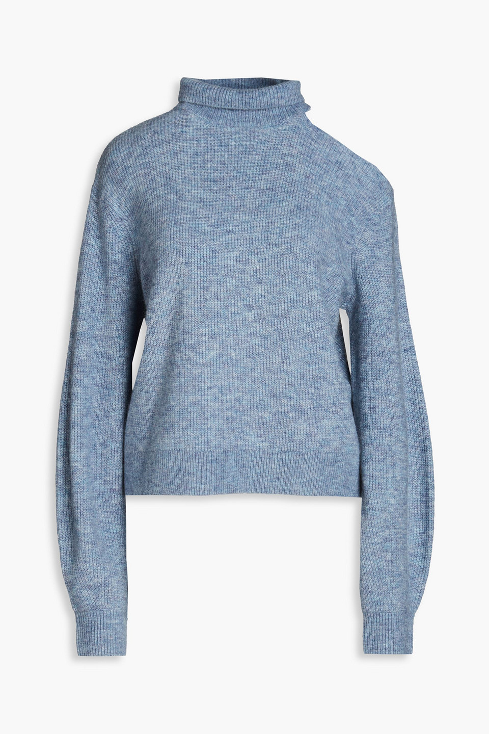 Maje Melierter Rollkragenpullover Aus Rippstrick Mit Cut-outs In Light Blue
