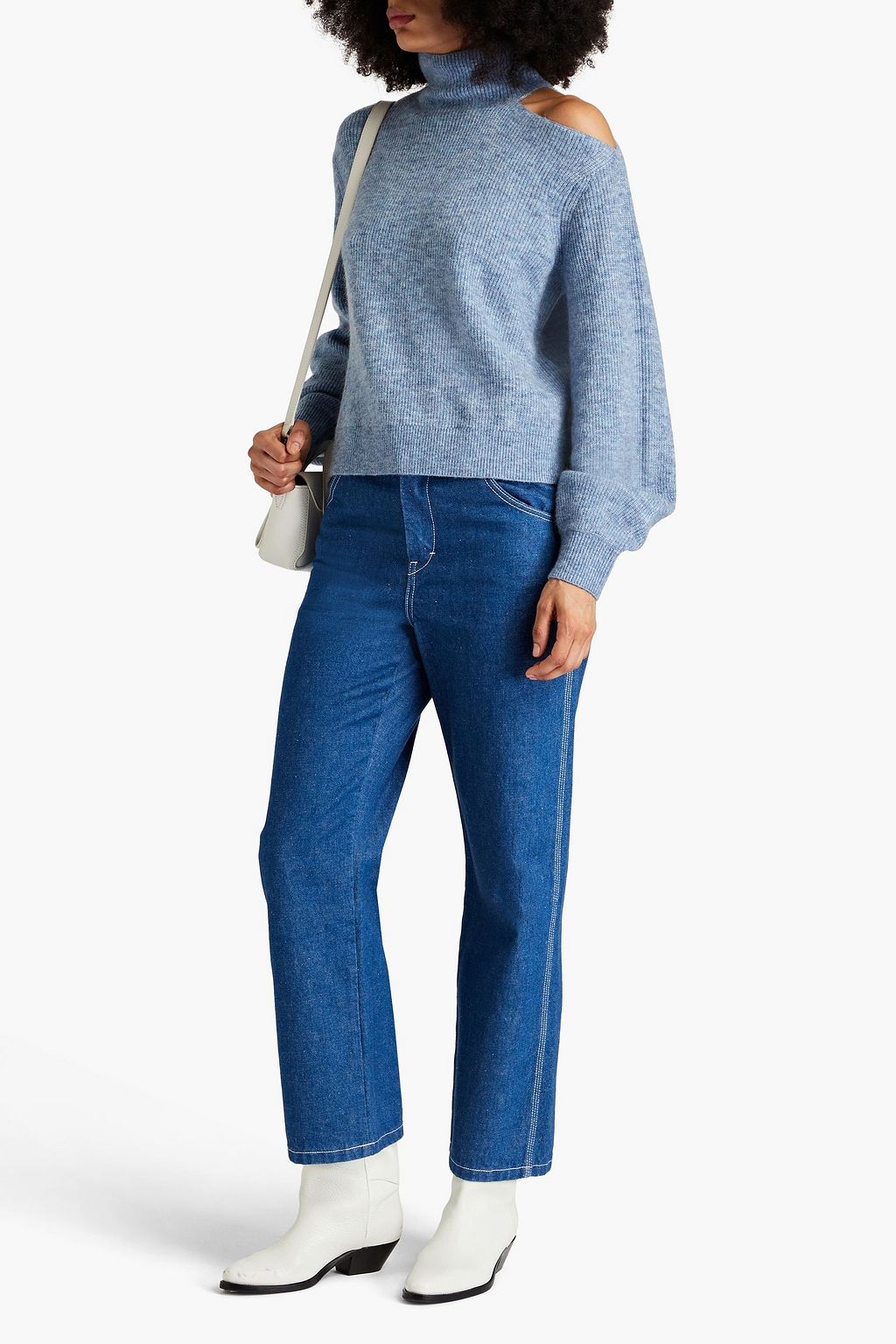 MAJE Cutout ribbed-knit turtleneck sweater