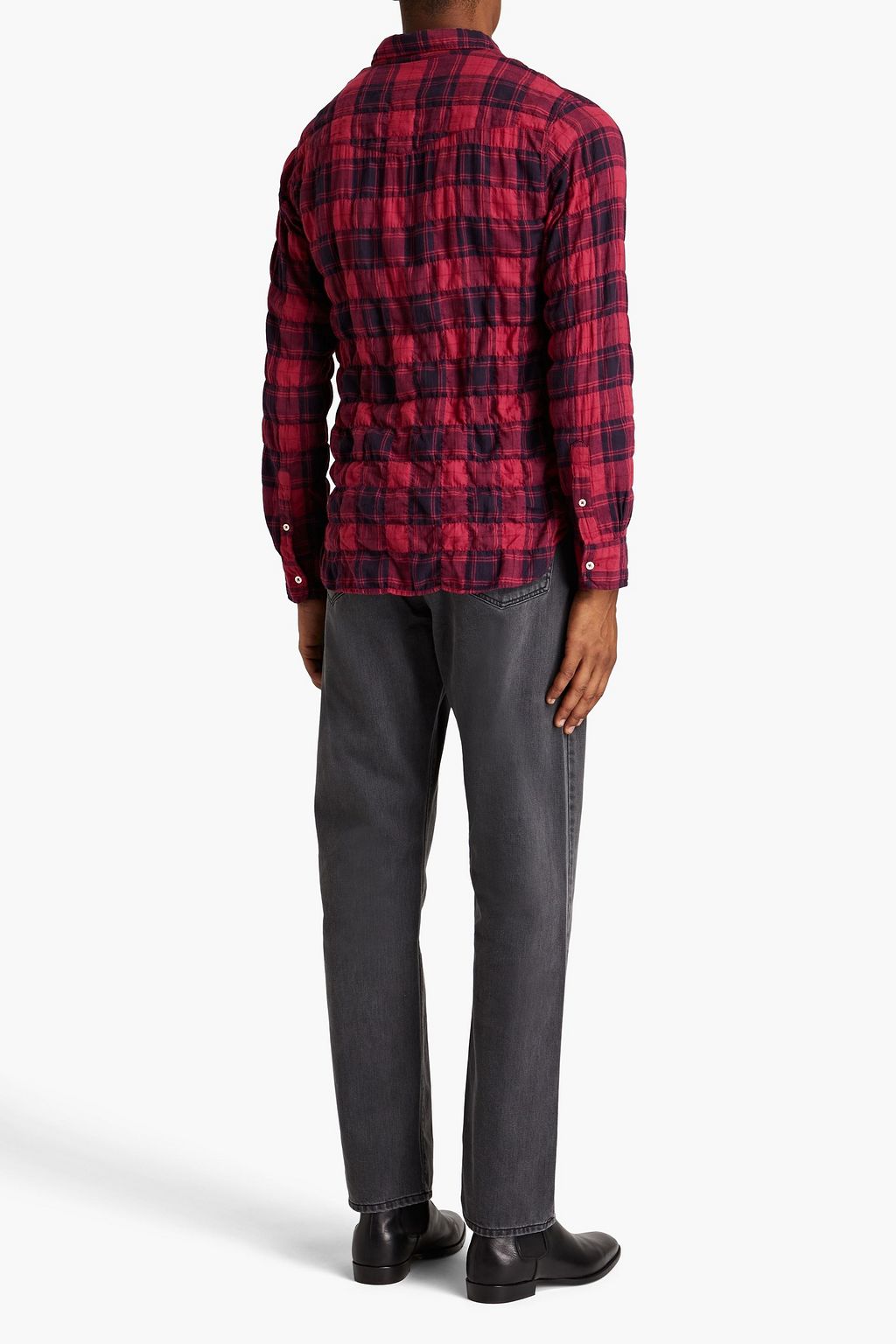 OFFICINE GÉNÉRALE Checked crinkled cotton-blend shirt